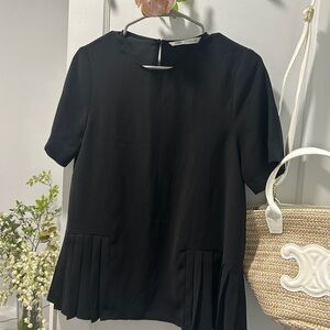 Zara Black Pleated Short Sleeve Blouse